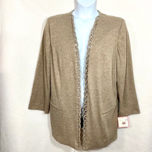 Leslie Fay Woman Vintage Cardigan Open Front Taupe - Size 20W - NOS - Picture 1 of 8